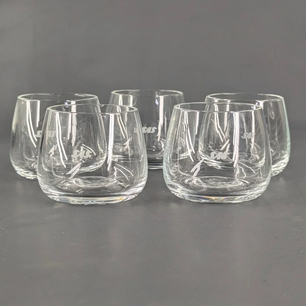SAS Scandinavian Airlines System Glass Tumblers Set of 5 Logo Etched Clear